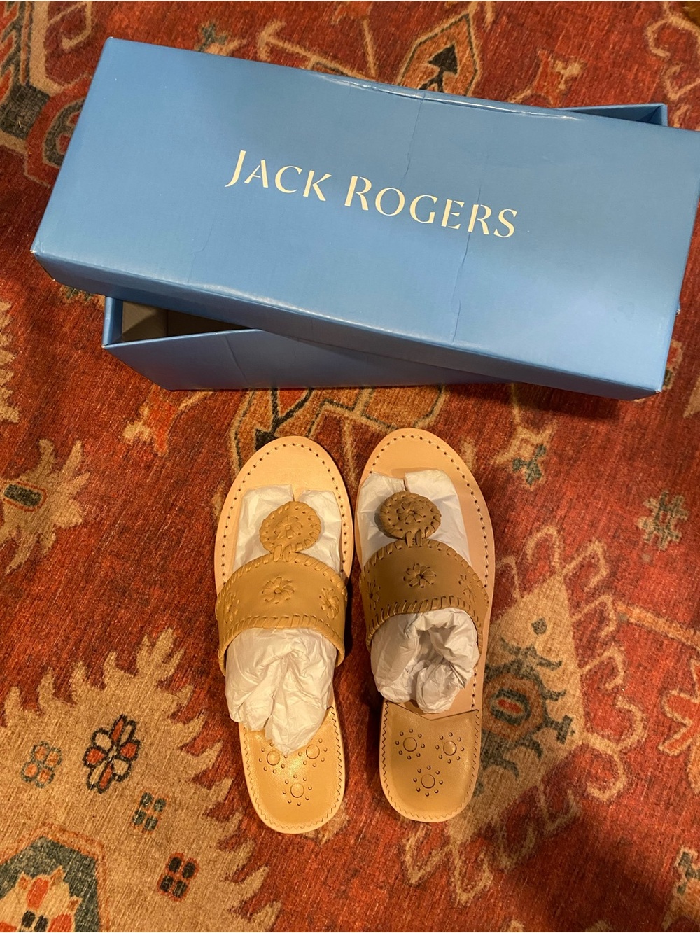 Jack Rogers Tan Leather Slide Sandals